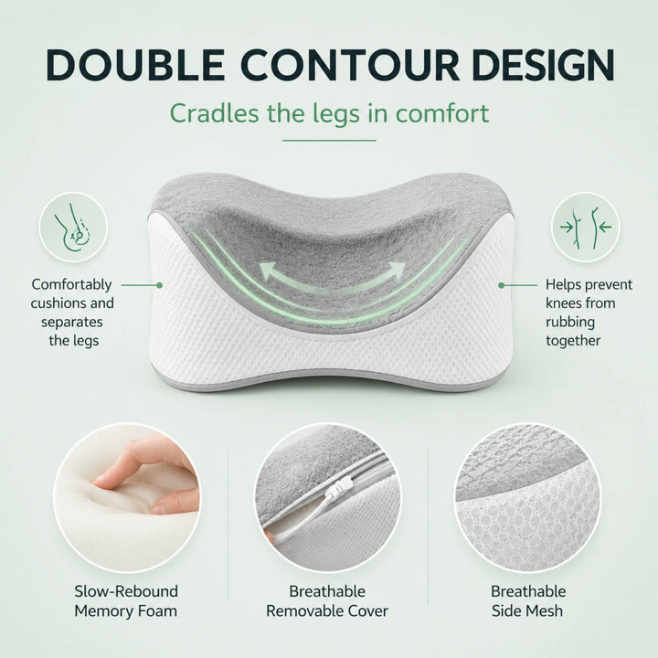 Ergonomic Memory Foam Knee Pillow with Cooling Design and Washable Cover | Cooling Memory Foam Between the Knees | Knee Pillows