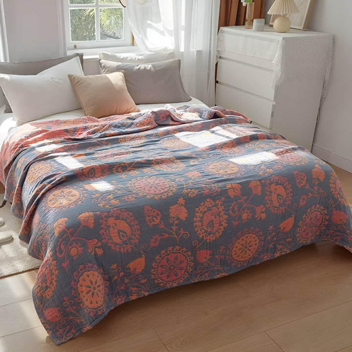Rustic Floral Reversible Organic Cotton Blanket in Two Sizes | Two Looks in One Organic Blanket | Throw Blankets