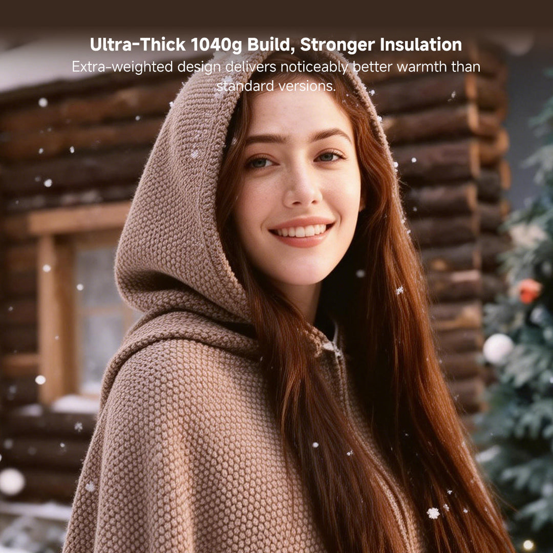Graphene Heated Hooded Shawl, USB Powered with 15-Second Heat-Up | Graphene Heat That Warms Fast | Heated Blankets