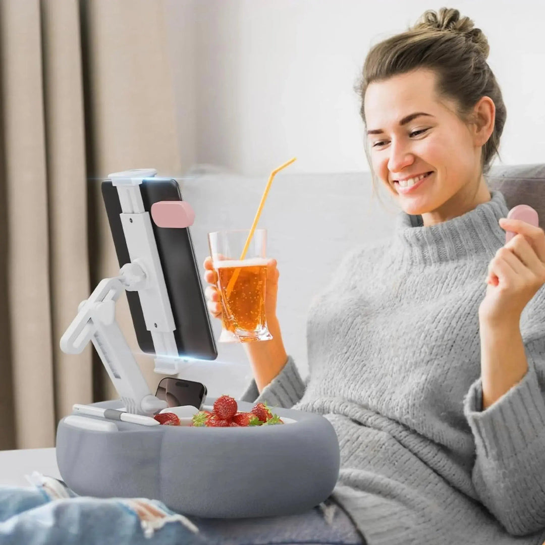 Adjustable Pillow Tablet and Phone Holder Stand with Two Removable Trays | Tablet Pillow With Snack Trays | Tablet Stands
