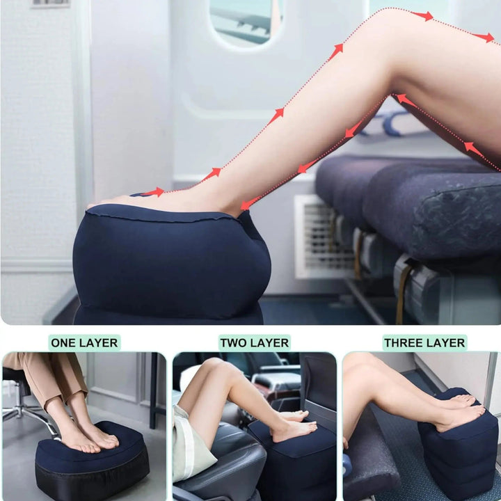 Inflatable Travel Foot Rest Pillow with Adjustable Height | Raise Your Feet on the Go | Travel Pillows