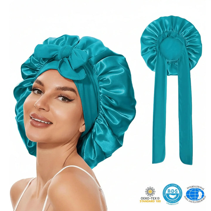 Satin Silk Sleep Bonnet with Adjustable Tie Band | Gentle Overnight Hair Cover | Sleep Bonnets