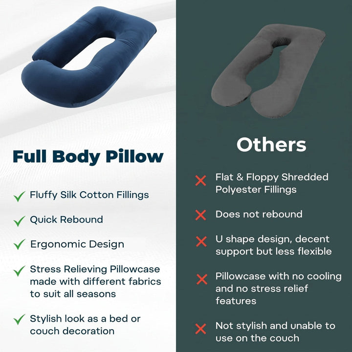 Cooling U-Shaped Full Body Pillow with Soft Microfiber Fill | Wraparound Support for Every Position | Bed Pillows