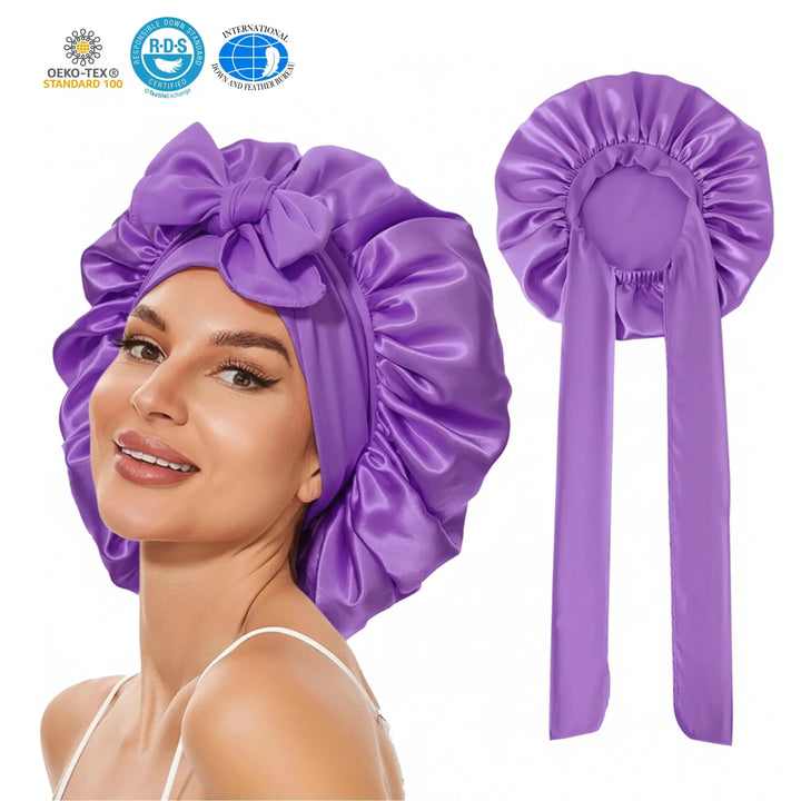 Satin Silk Sleep Bonnet with Adjustable Tie Band | Gentle Overnight Hair Cover | Sleep Bonnets
