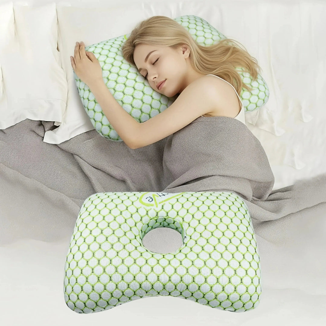Cutaway Ear Piercing Pillow for Side Sleepers with Open Centre | Ear-Friendly Side Sleeping | Ear Pillows
