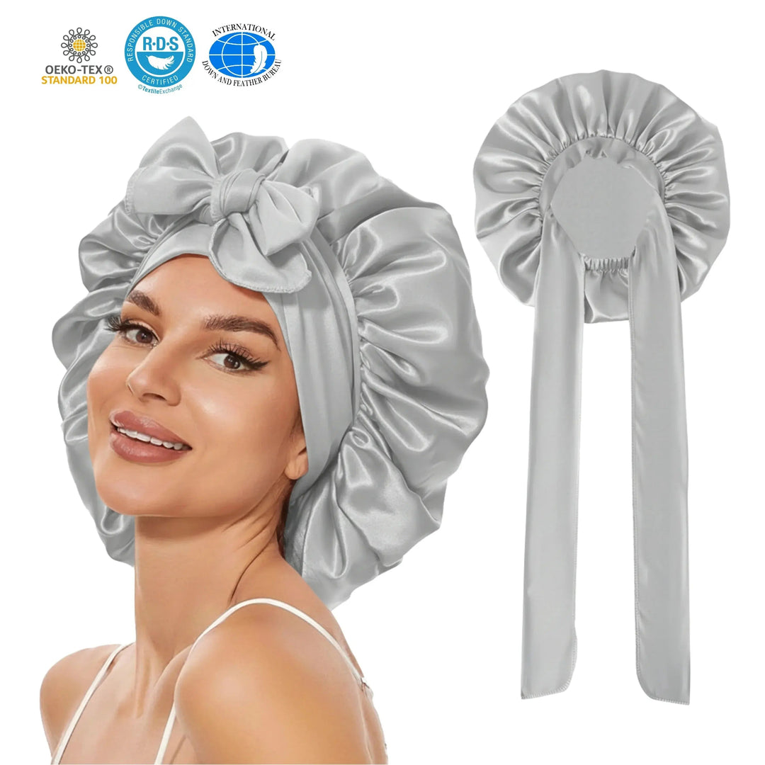 Satin Silk Sleep Bonnet with Adjustable Tie Band | Gentle Overnight Hair Cover | Sleep Bonnets