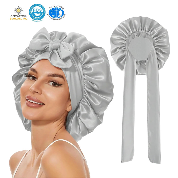 Satin Silk Sleep Bonnet with Adjustable Tie Band | Gentle Overnight Hair Cover | Sleep Bonnets