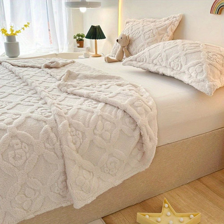 Leaf Embroidered Microfiber Fleece Blanket for Winter | Embroidered Softness for Cold Nights | Throw Blankets