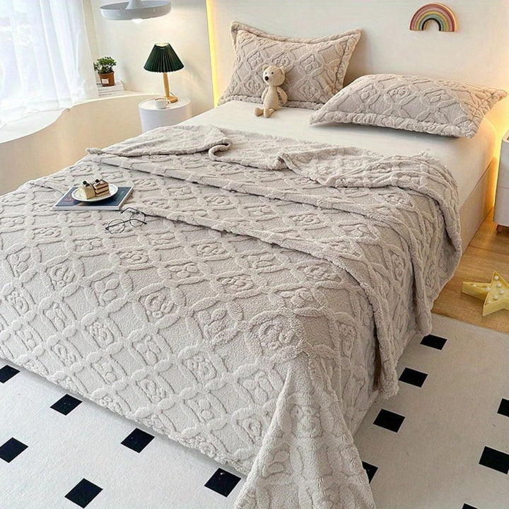 Leaf Embroidered Microfiber Fleece Blanket for Winter | Embroidered Softness for Cold Nights | Throw Blankets