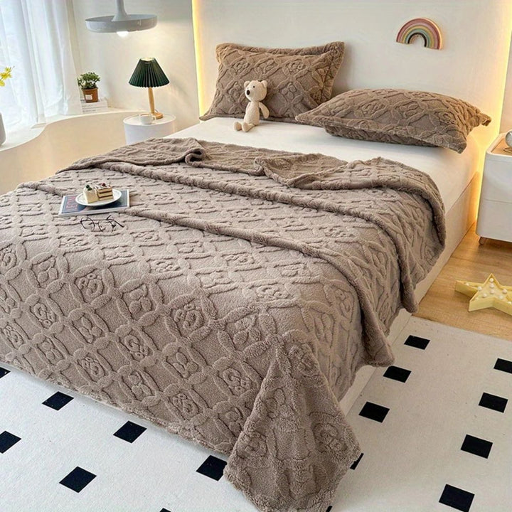 Leaf Embroidered Microfiber Fleece Blanket for Winter | Embroidered Softness for Cold Nights | Throw Blankets