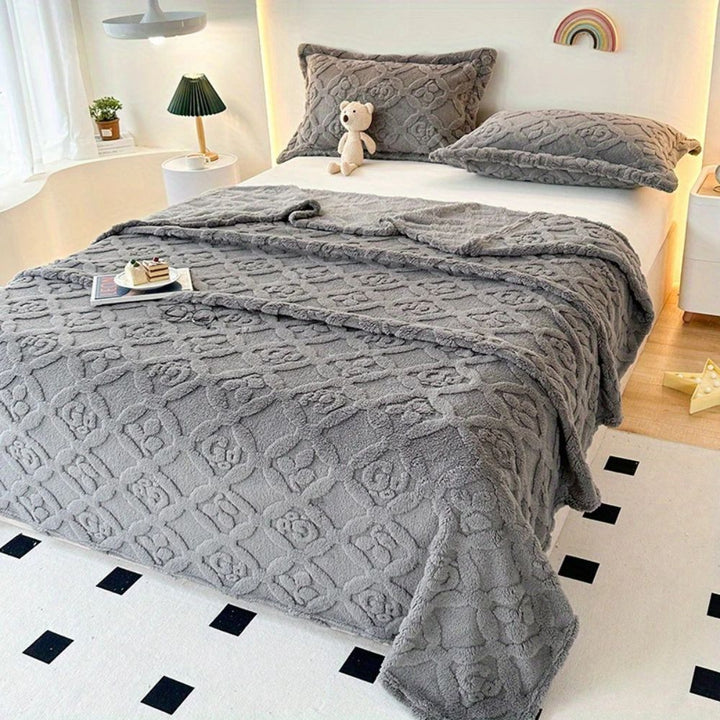 Leaf Embroidered Microfiber Fleece Blanket for Winter | Embroidered Softness for Cold Nights | Throw Blankets