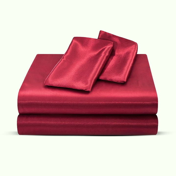 Satin Deep Pocket Bed Sheet Set in Five Rich Colours | Silky Satin Feel for Smoother Sleep | Bedding Sets