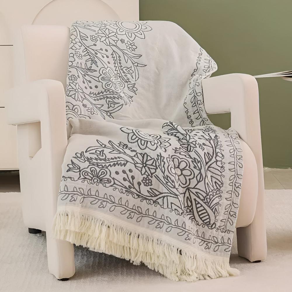 Scandinavian Reversible Jacquard Cotton Blanket in Four Colours | Clean Nordic Pattern, Reversible | Throw Blankets