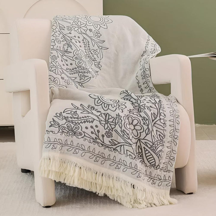 Scandinavian Reversible Jacquard Cotton Blanket in Four Colours | Clean Nordic Pattern, Reversible | Throw Blankets