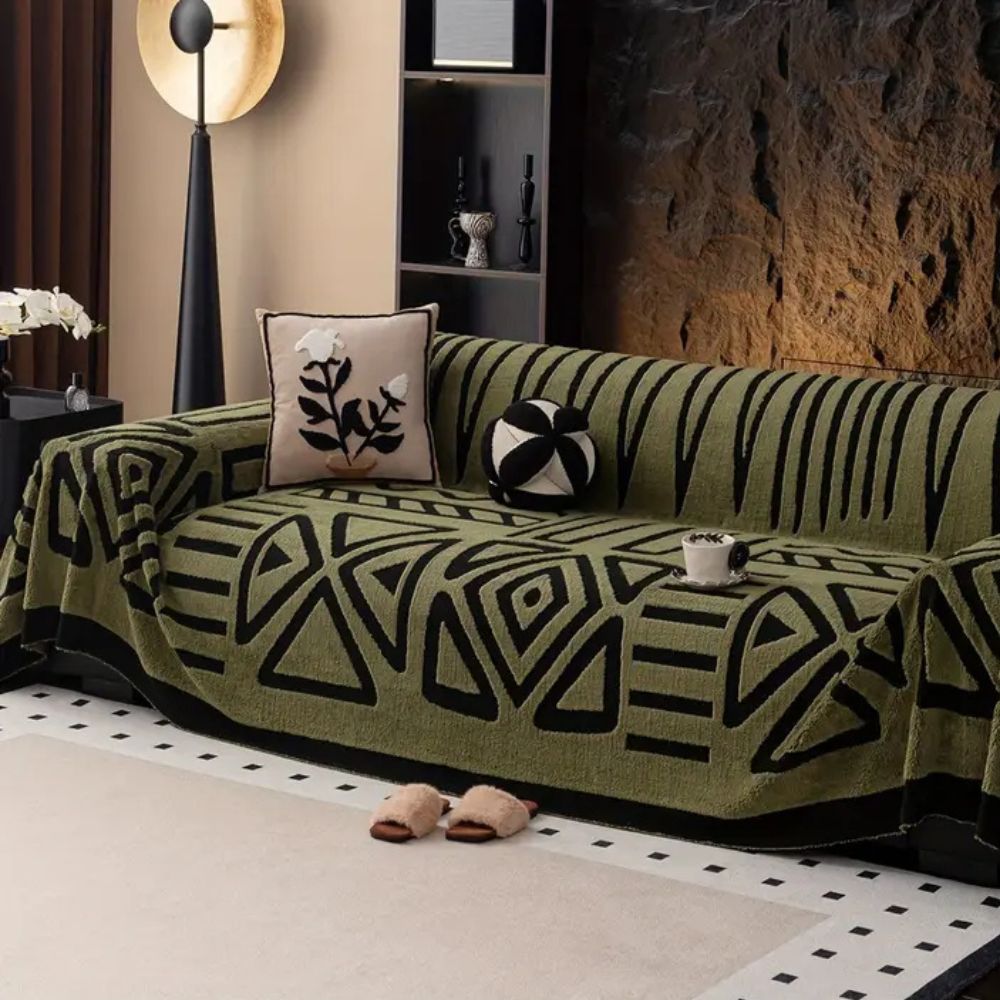 Maze Pattern Jacquard Velvet Sofa Cover in Nine Sizes, Non Slip | Plush Velvet Cover That Grips | Sofa Covers