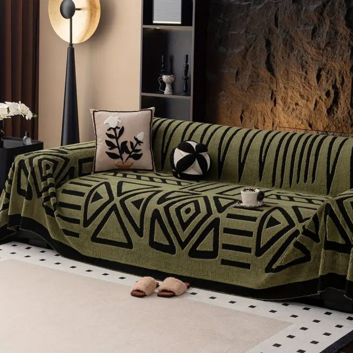 Maze Pattern Jacquard Velvet Sofa Cover in Nine Sizes, Non Slip | Plush Velvet Cover That Grips | Sofa Covers