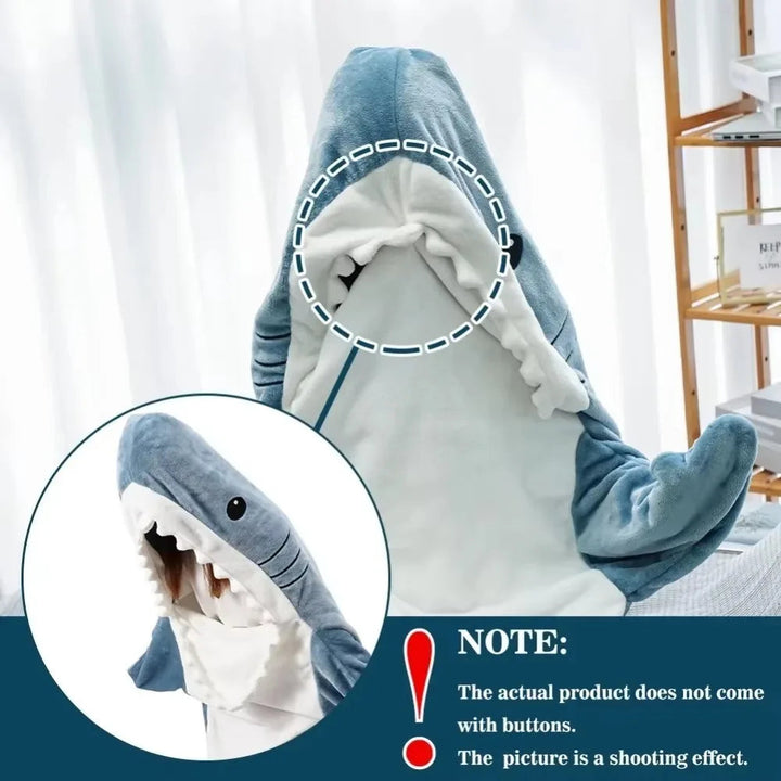 Soft Flannel Shark Hoodie Blanket with Shark Design Wrapping Legs and Feet | Shark Hoodie Blanket in Soft Flannel | Wearable Blankets
