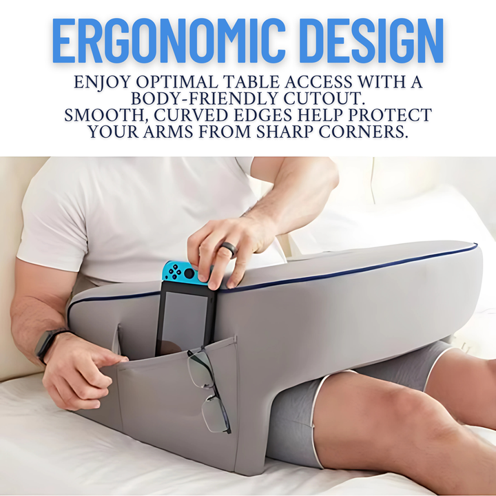Ergonomic Lap Pillow with Armrests and Shredded Memory Foam in Grey | Armrest Lap Pillow for Lounging | Bed Pillows