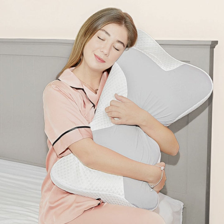 5-in-1 Ergonomic Memory Foam Cervical Pillow with Arm Rests and Silk Cover | Five Zones for Neck Comfort | Bed Pillows