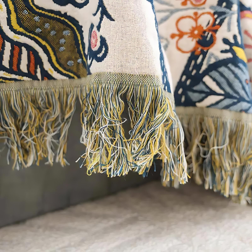 Rustic Artistic Floral 100% Cotton Reversible Blanket with Tassels | Artful Florals, Light Cotton Layer | Throw Blankets