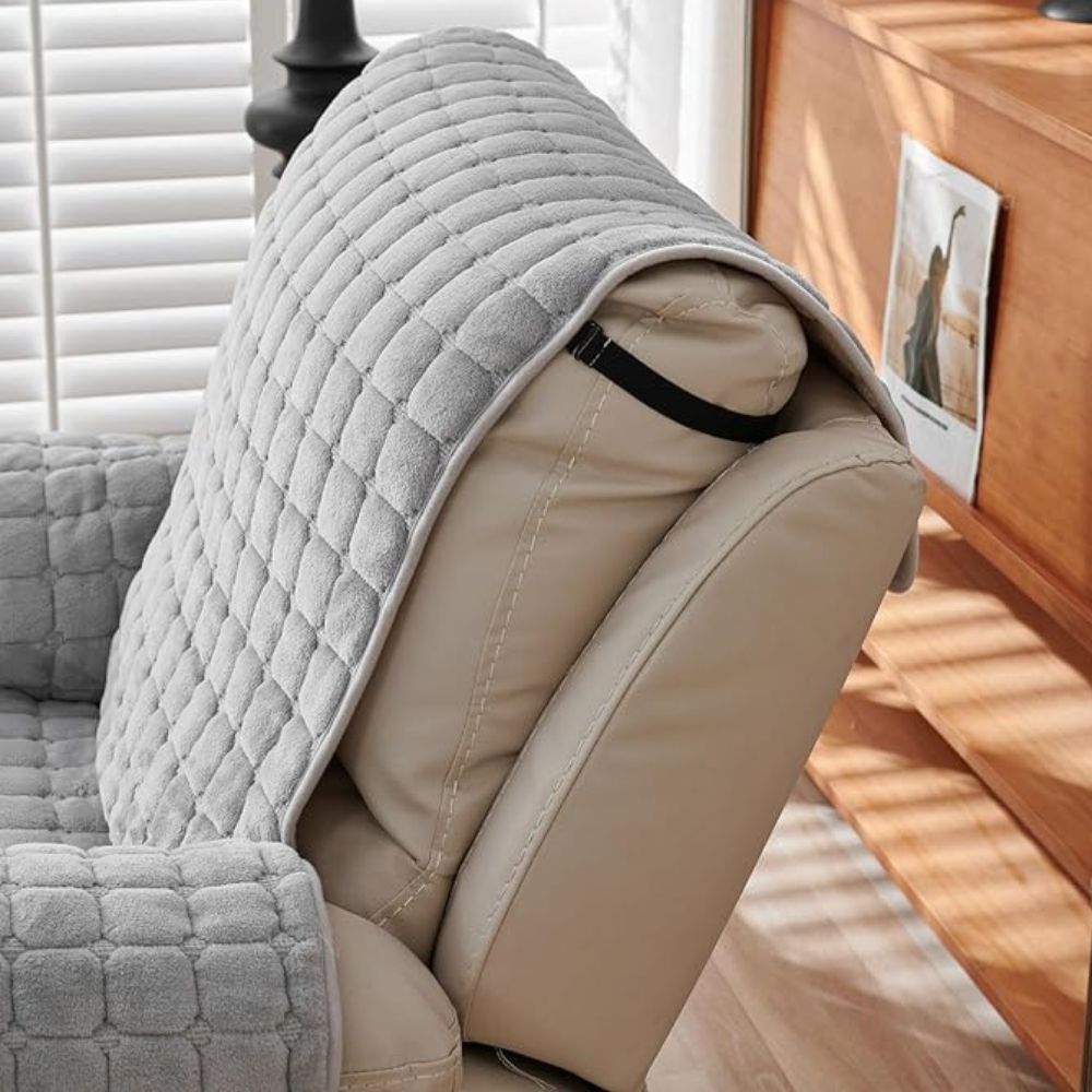 Quilted Non Slip Recliner Cover with Grid Stitching and Side Pocket | Quilted Recliner Cover with Pocket | Recliner Covers