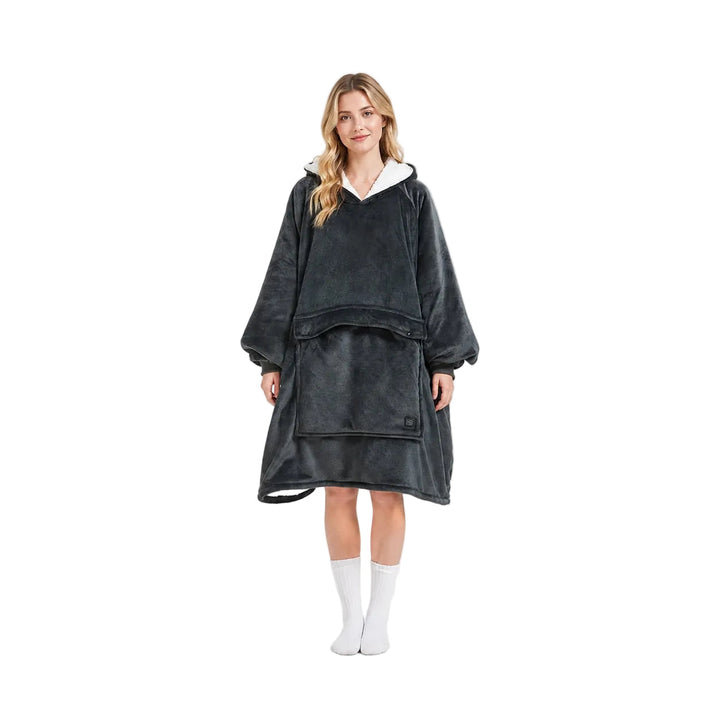 USB Heated Blanket Hoodie with 3 Heating Zones, Thick Flannel, Unisex | Heated Flannel Hoodie Blanket | Heated Blankets