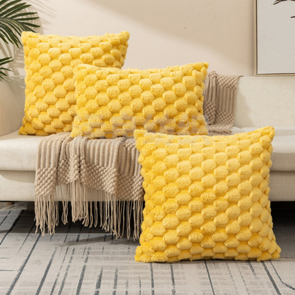 Marshmallow Plush Cushion Cover with 3D Grid Texture and Zipper | Puffy 3D Plush Cushion Covers | Cushion Covers
