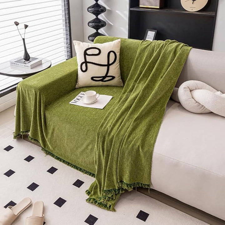 Minimalist Chenille Sofa Cover with Tassel Details, Water Resistant | Water-Resistant Chenille Sofa Throw | Sofa Covers