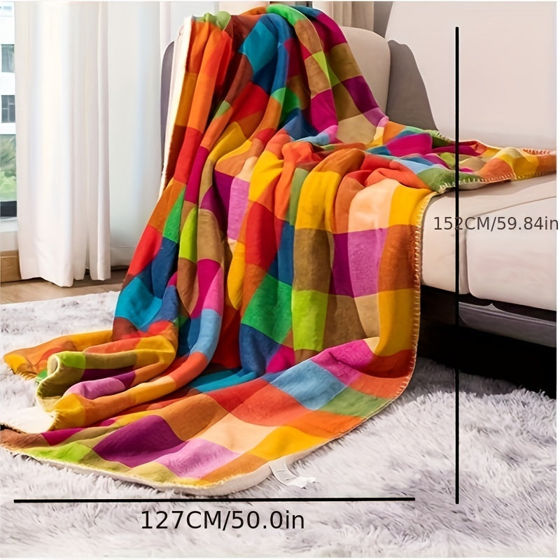 Reversible Thick Coral Fleece and Sherpa Blanket with Checkered Pattern | Double-Sided Sherpa Warmth | Throw Blankets