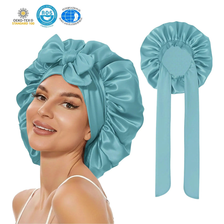 Satin Silk Sleep Bonnet with Adjustable Tie Band | Gentle Overnight Hair Cover | Sleep Bonnets