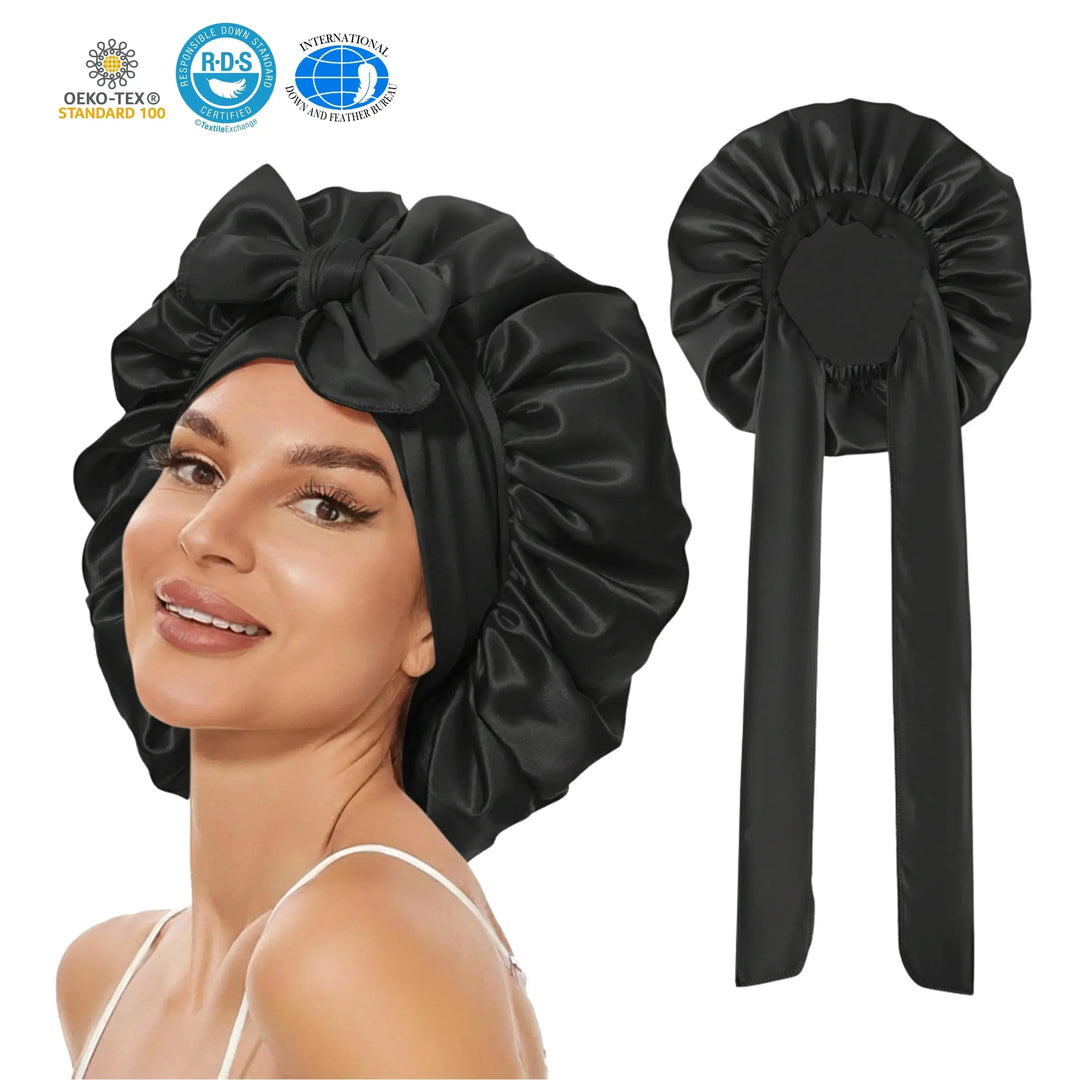 Satin Silk Sleep Bonnet with Adjustable Tie Band | Gentle Overnight Hair Cover | Sleep Bonnets