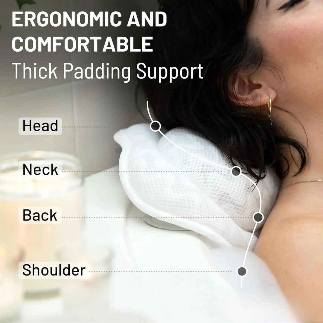 Wave Pattern 3D Air Mesh Bath Pillow with Suction Cups | Head and Neck Rest While Soaking | Bath Pillows
