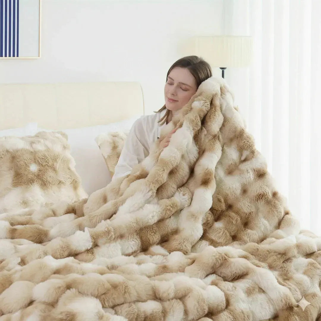 Reversible Faux Rabbit Fur and Velvet Fleece Throw Blanket | Two Textures, One Throw | Throw Blankets