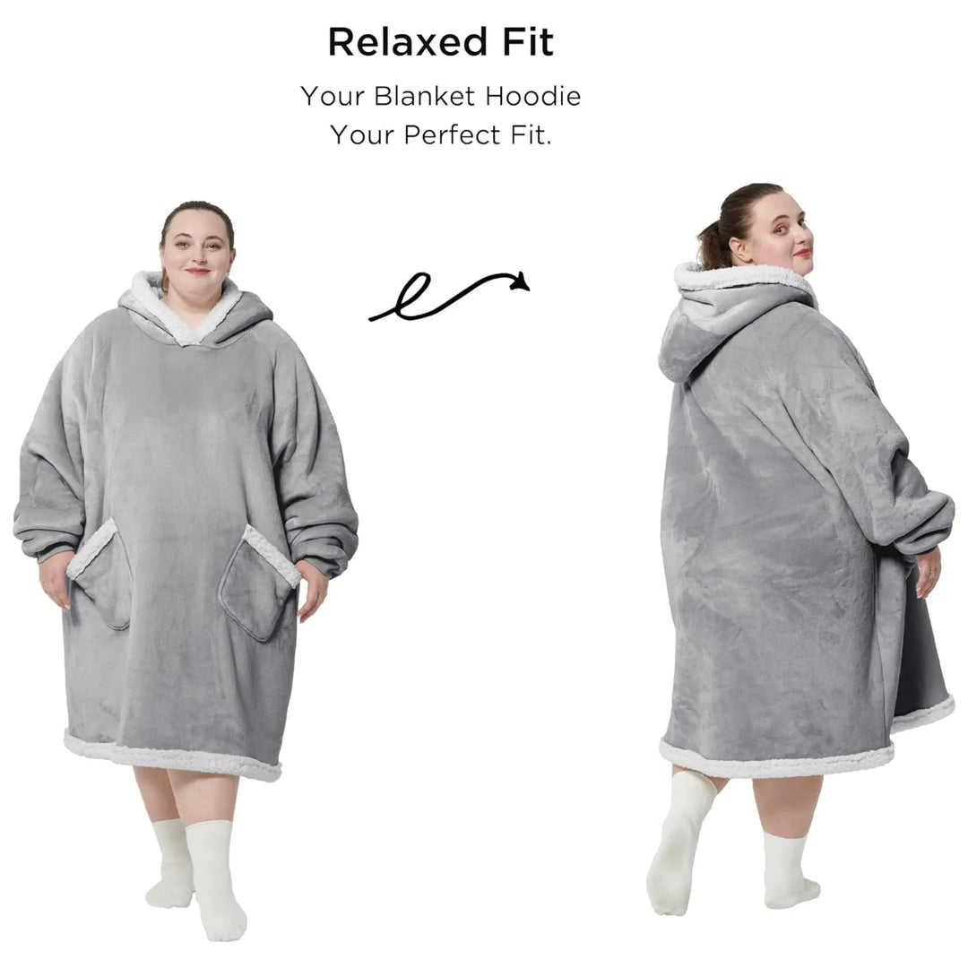 Oversized Flannel Hoodie Blanket with Sherpa Lining, 150 cm | Wearable Warmth Anywhere | Wearable Blankets