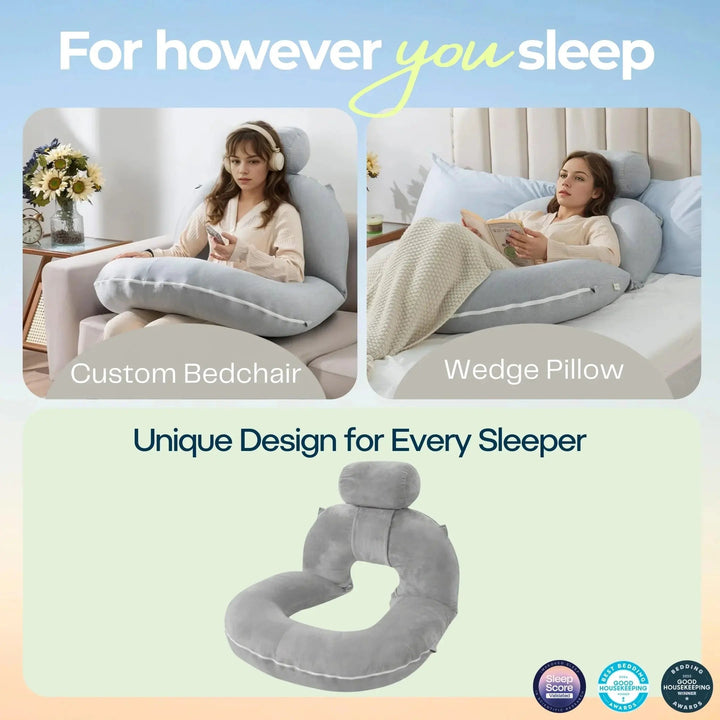 U-Shaped Folding Reading Pillow with Tencel Cover and Velvet Cover | Folding Support for Long Reads | Wedge Pillows