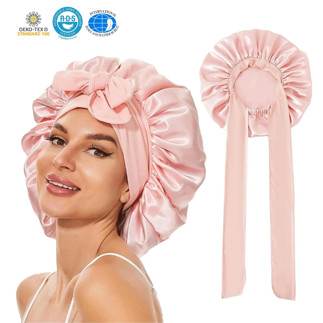 Satin Silk Sleep Bonnet with Adjustable Tie Band | Gentle Overnight Hair Cover | Sleep Bonnets