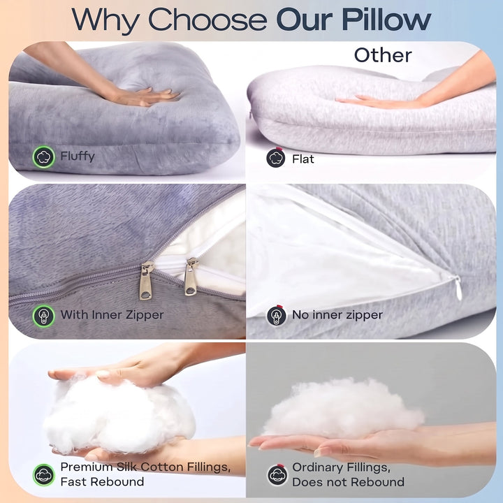 Cooling U-Shaped Full Body Pillow with Soft Microfiber Fill | Wraparound Support for Every Position | Bed Pillows