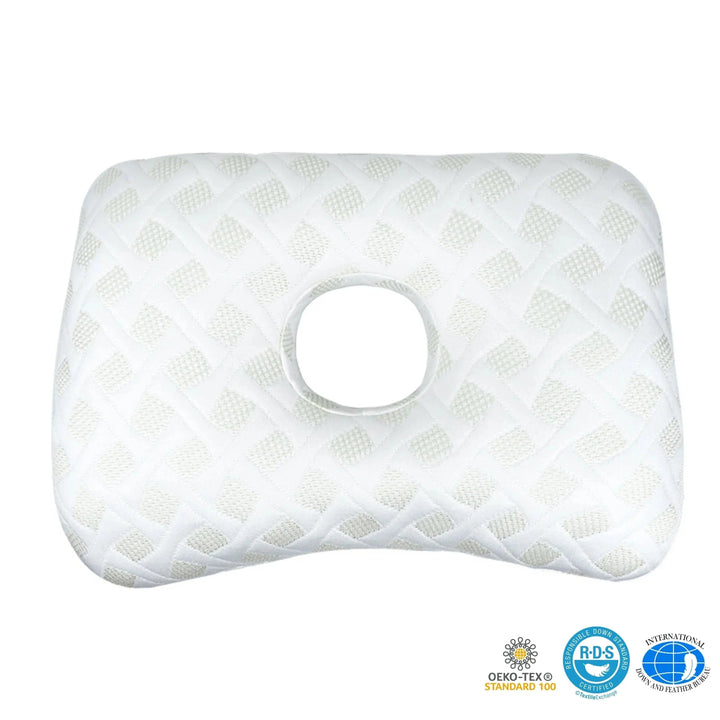 Cutaway Ear Piercing Pillow for Side Sleepers with Open Centre | Ear-Friendly Side Sleeping | Ear Pillows