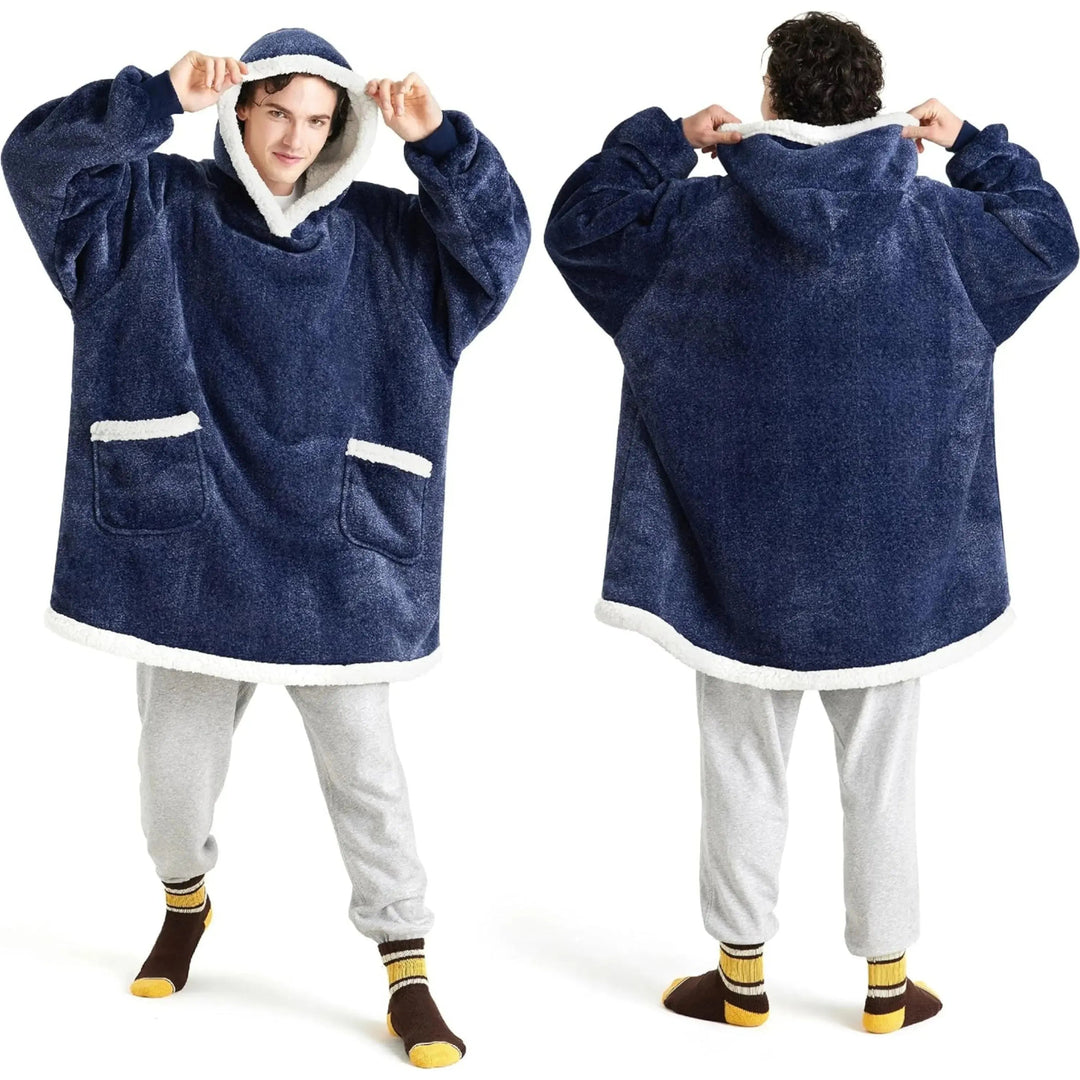 Oversized Flannel Hoodie Blanket with Sherpa Lining, 150 cm | Wearable Warmth Anywhere | Wearable Blankets