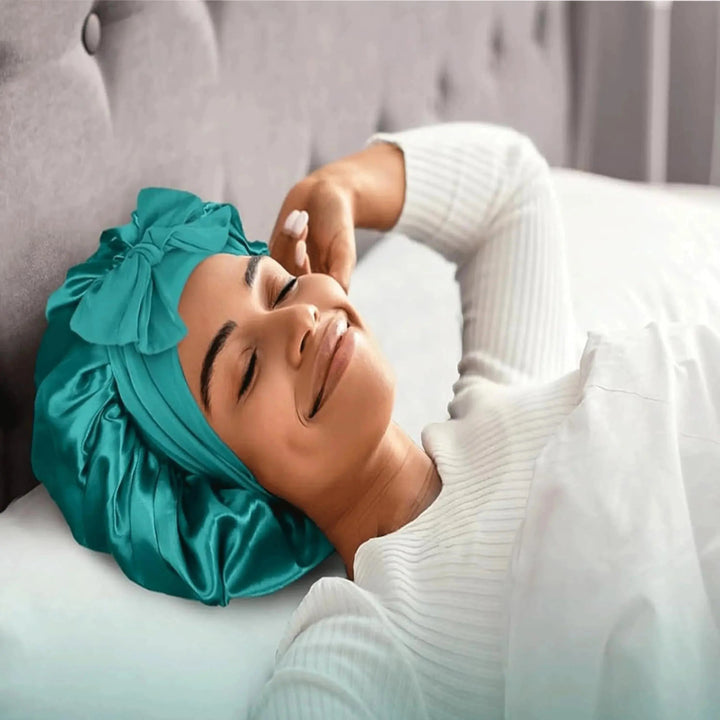 Satin Silk Sleep Bonnet with Adjustable Tie Band | Gentle Overnight Hair Cover | Sleep Bonnets
