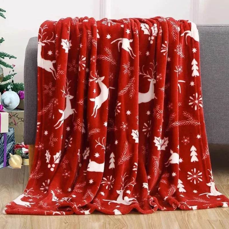 Christmas Cartoon Print Double-Sided Flannel Blanket, Santa and Snowman | Cartoon Christmas Flannel Shawl | Throw Blankets