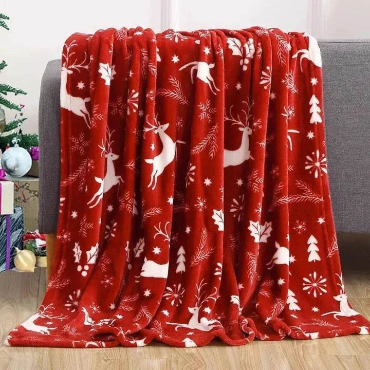 Christmas Cartoon Print Double-Sided Flannel Blanket, Santa and Snowman | Cartoon Christmas Flannel Shawl | Throw Blankets