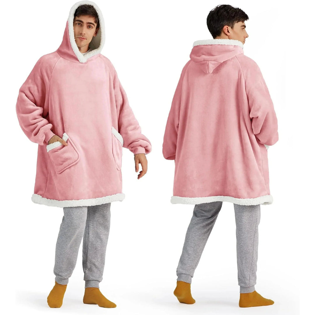 Oversized Flannel Hoodie Blanket with Sherpa Lining, 150 cm | Wearable Warmth Anywhere | Wearable Blankets