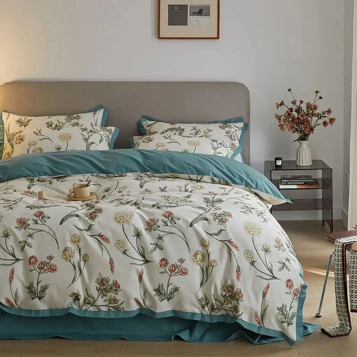 Four Piece Microfiber Floral Duvet Cover Set with Hidden Zipper | Floral Microfiber with Hidden Zipper | Bedding Sets