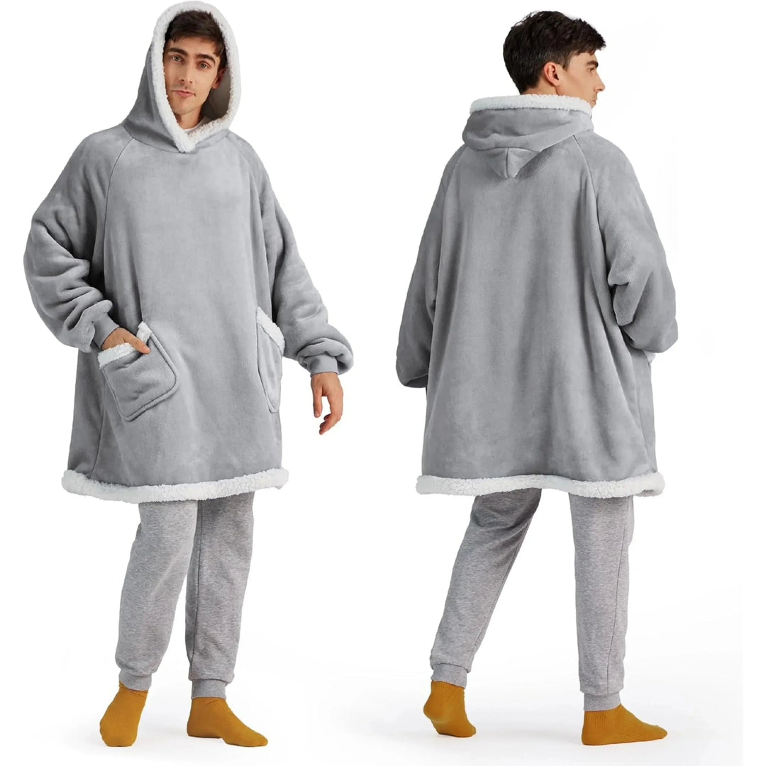 Oversized Flannel Hoodie Blanket with Sherpa Lining, 150 cm | Wearable Warmth Anywhere | Wearable Blankets