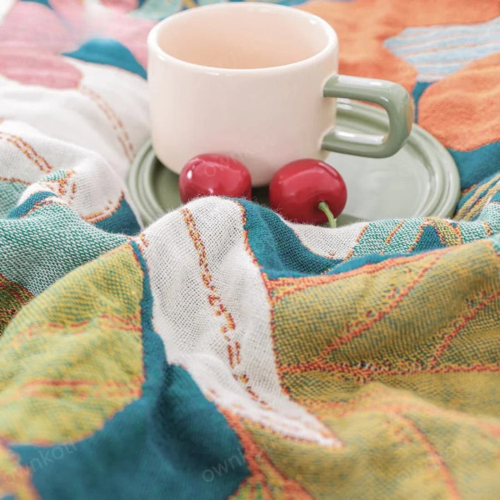 Garden Inspired Botanical Cotton Gauze Blanket, Multi-Layer | Airy Gauze Layers, All Season | Throw Blankets