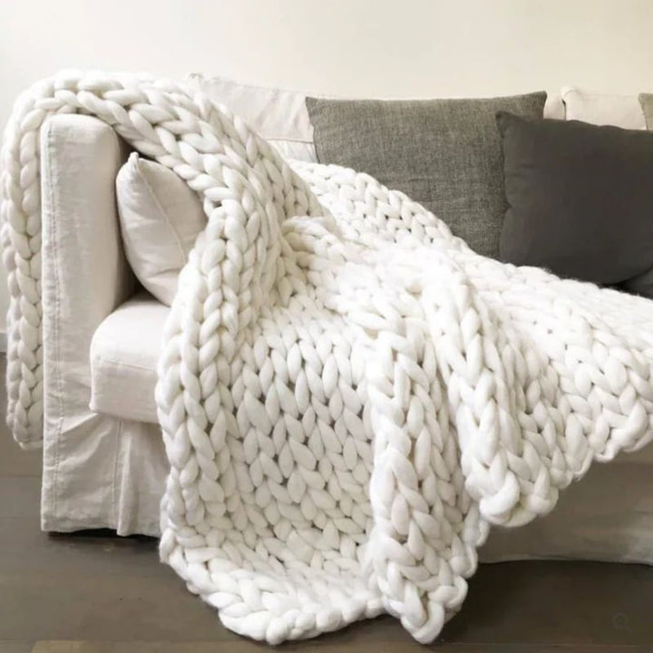Hand Knitted Wool Blanket with Open Weave in Three Sizes | Soft Wool Warmth All Year | Throw Blankets