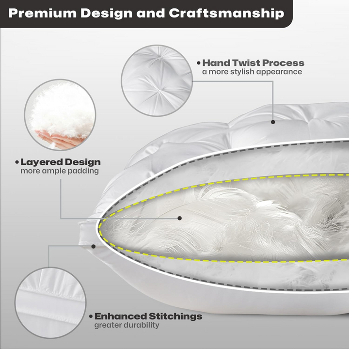 Goose Down and Feather Pillow with Three-Compartment Design | Hotel-Style Fluff and Support | Bed Pillows