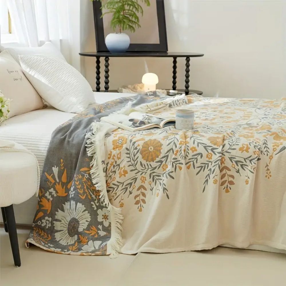 Versailles-Inspired Reversible Floral Cotton Blanket in Two Sizes | Palace Florals, Reversible | Throw Blankets