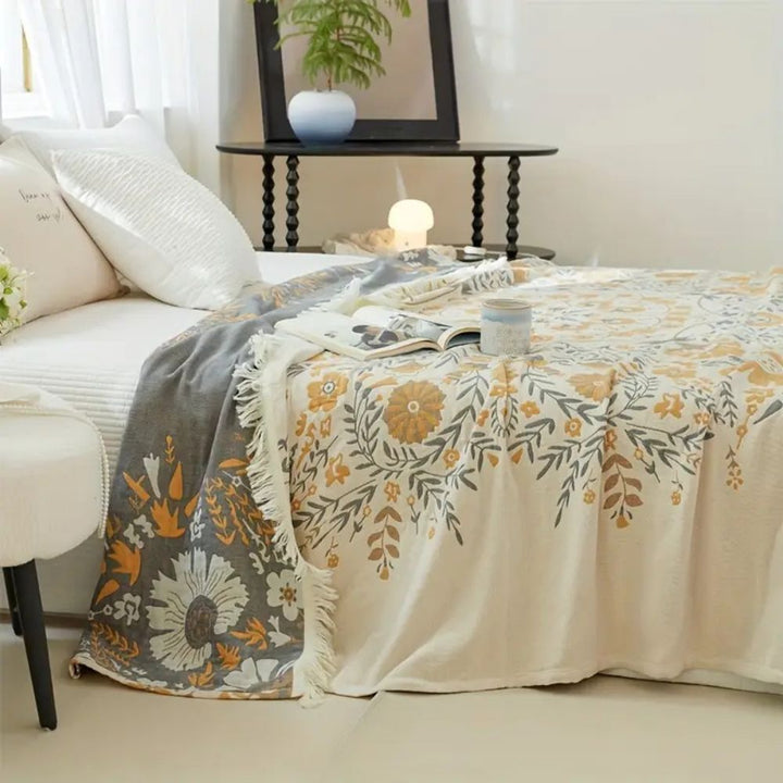 Versailles-Inspired Reversible Floral Cotton Blanket in Two Sizes | Palace Florals, Reversible | Throw Blankets